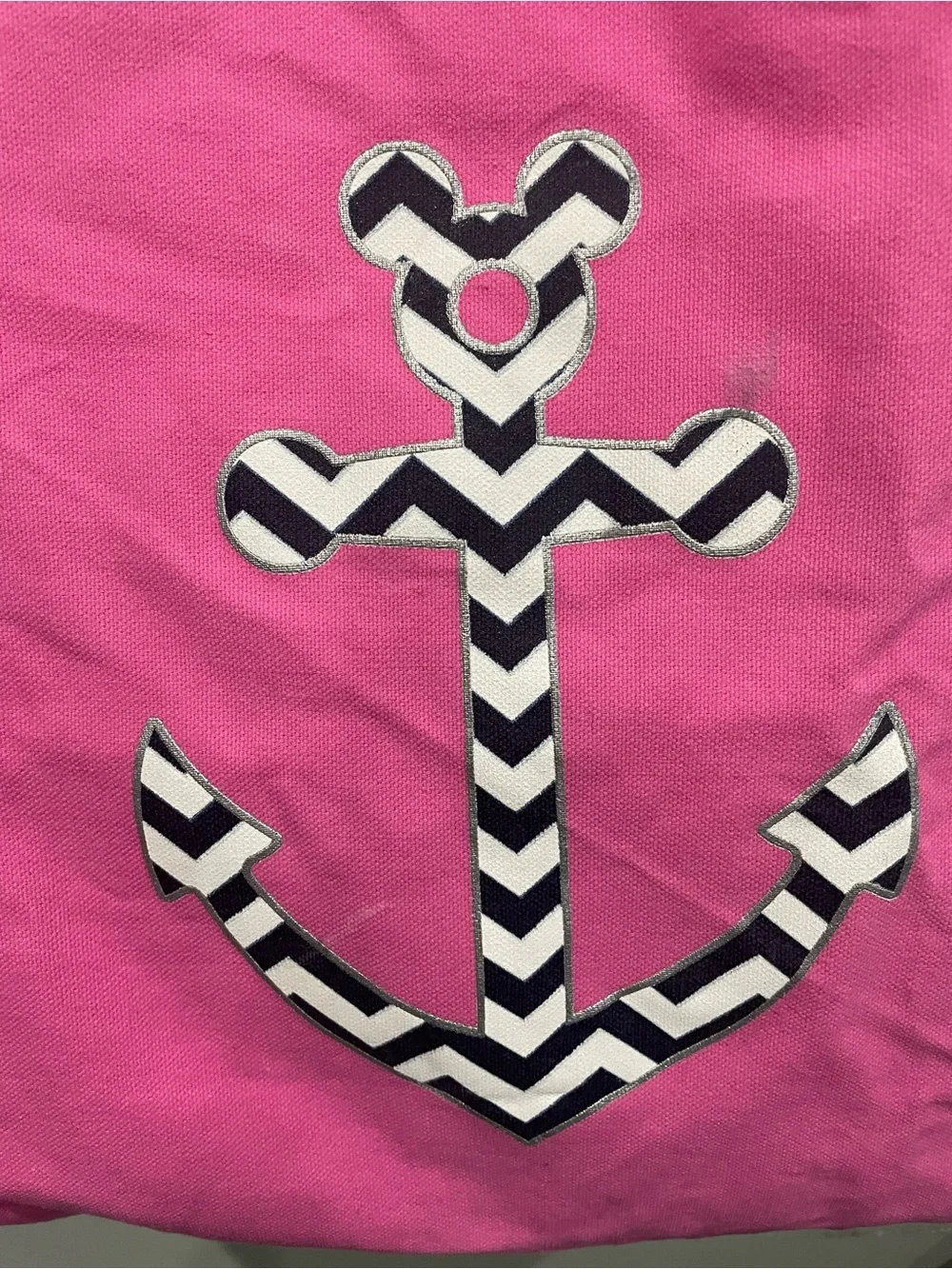 Disney Pink Canvas Tote with Navy Chevron Anchor